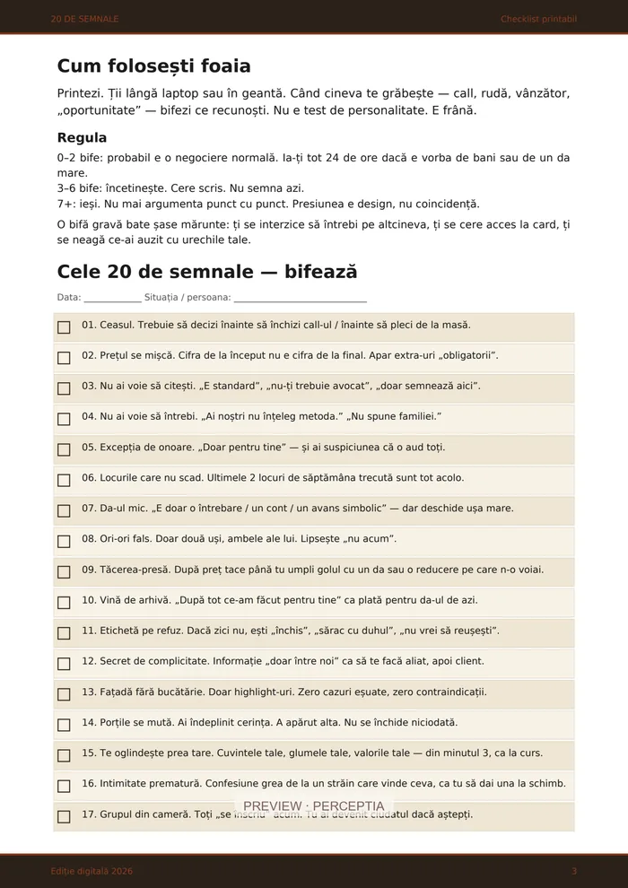 20 de semnale — Cum folosești checklistul, PDF pagina 3