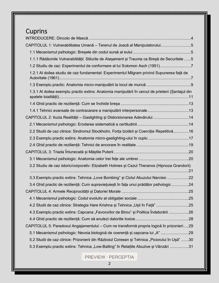 Arhitectura Umbrei — Cuprins, PDF pagina 2