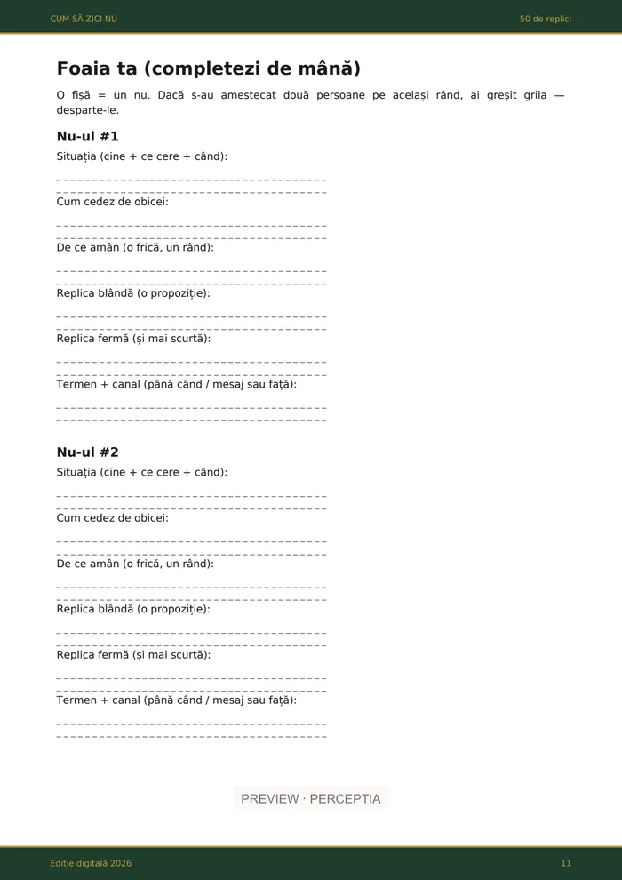 Cum să zici NU — Foaia ta: exercițiu practic, PDF pagina 11