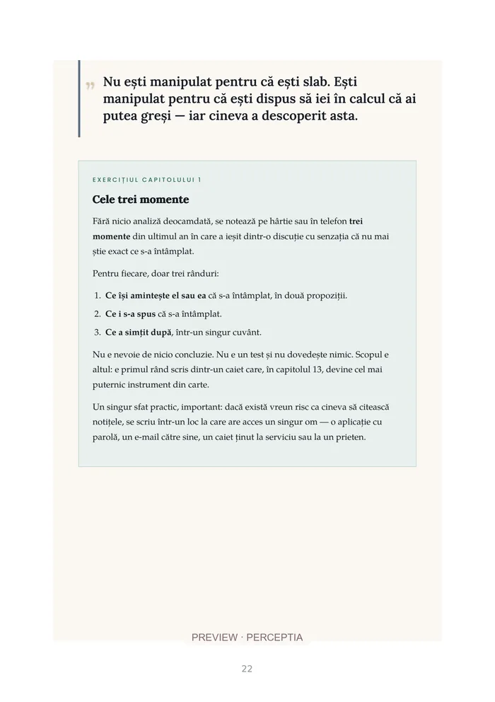 Nu ești prea sensibil(ă) — Exercițiu: cele trei momente, PDF pagina 22