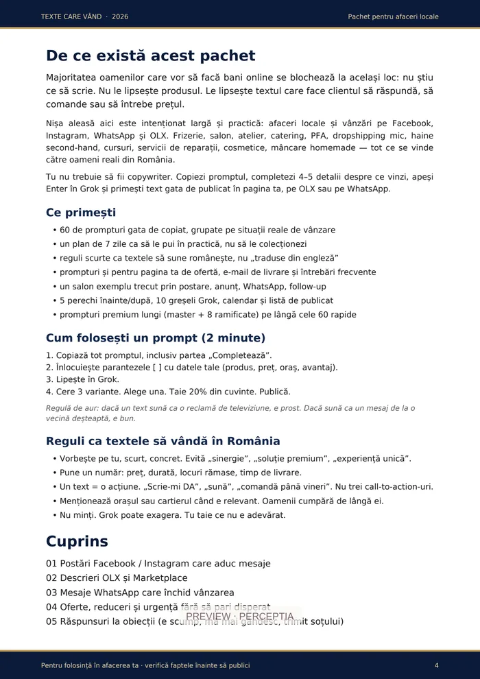 Texte care vând — De ce există pachetul și structura lui, PDF pagina 4